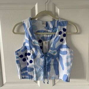 Tie-Front Blue and White Crop Top